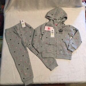 Juicy Couture Tracksuit Kids Size 4 Grey Crown Print Hoodie Joggers NEW NWT 2pc